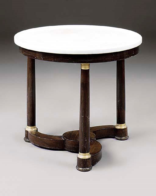 A FRENCH EMPIRE STYLE ORMOLU MOUNTED MAHOGANY BOUILLOTTE TABLE