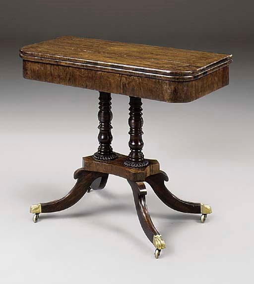A REGENCY ROSEWOOD CARD TABLE