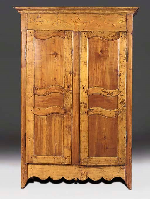 A FRENCH CHERRYWOOD, PINE AND BIRCH ARMOIRE