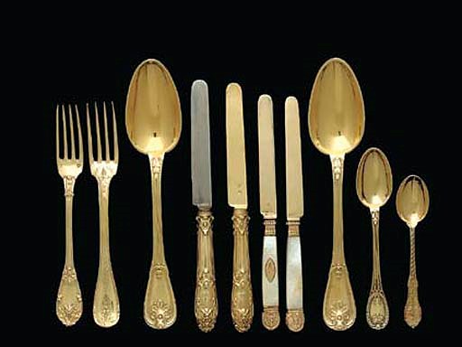 A GROUP OF FRENCH SILVER-GILT TABLE SILVER**