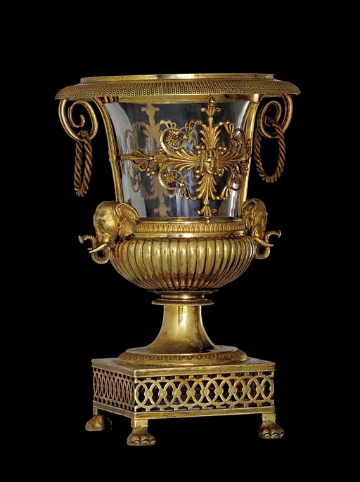 AN FRENCH SILVER-GILT AND GLASS VASE