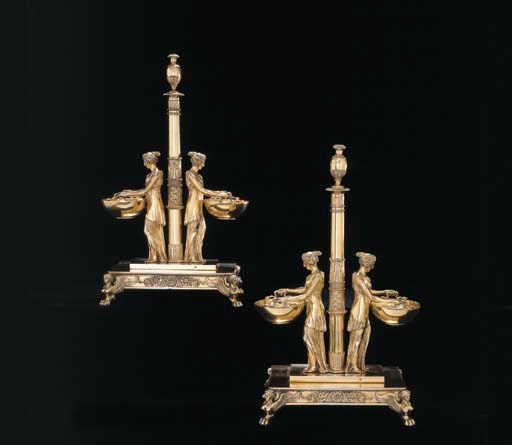 A PAIR OF FRENCH SILVER-GILT SALT CELLARS