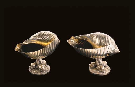 A PAIR OF GEORGE III SILVER-GILT SALT CELLARS