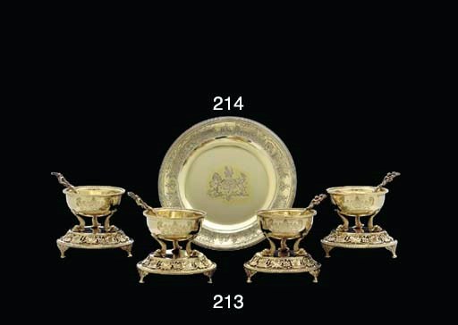 A SET OF ELEVEN REGENCY STYLE SILVER-GILT SALT CELLARS