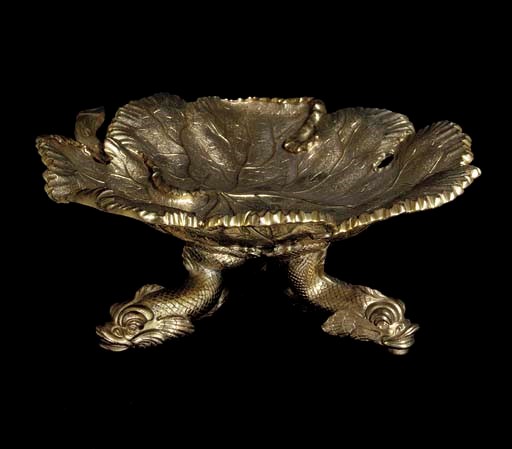 A GEORGE IV SILVER-GILT LEAF-FORM DISH
