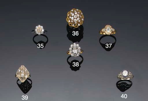 A diamond and rose-cut diamond plaque ring