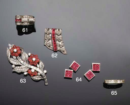 A pair of ruby and diamond cufflinks