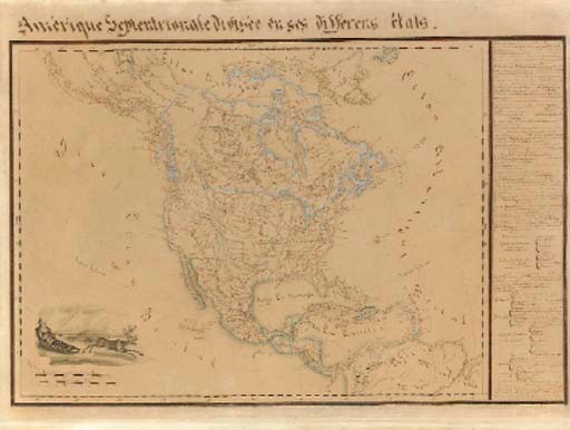 [MANUSCRIPT MAP]. "Amérique Septentrionale divisée en ses differens états." [French, late 18th century].