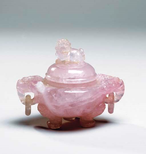A ROSE QUARTZ CENSER AND COVER,