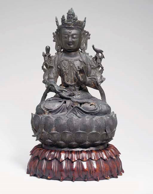 A BRONZE FIGURE OF A SEATED BODHISATTVA,