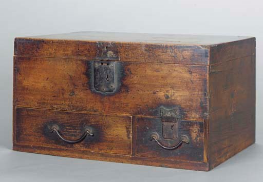 A SMALL HARDWOOD MONEY CHEST,