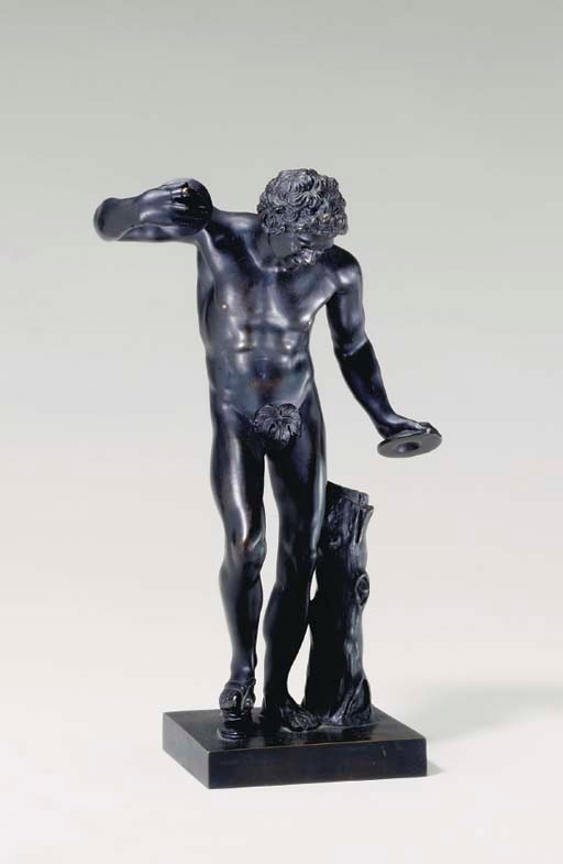AFTER THE ANTIQUE, A PATINATED BRONZE FIGURE OF A DANCER WITH CYMBALS