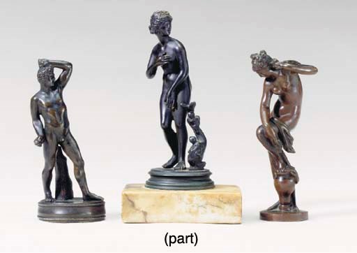 FIVE PATINATED BRONZE FIGURES AFTER THE ANTIQUE,