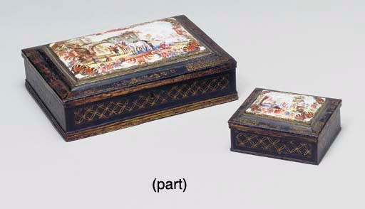 THREE TOLE PIENTE AND ENAMELED TABLE BOXES,