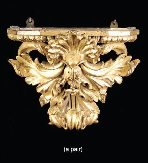 PAIR BAROQUE STYLE CARVED GILTWOOD BRACKETS,