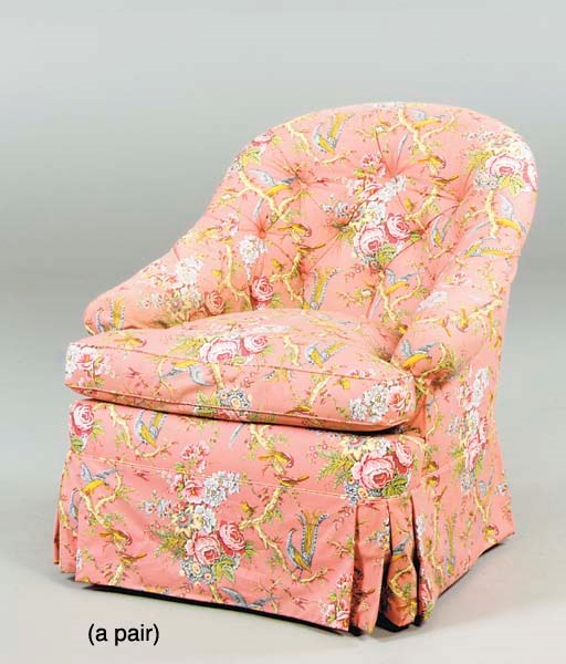 A PAIR OF UPHOLSTERED CLUB CHAIRS,