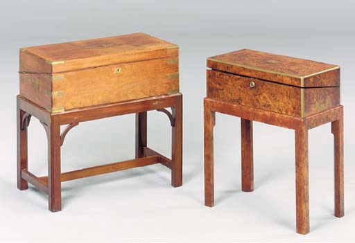 A VICTORIAN MAHOGANY LAPDESK ON STAND WITH GUN CASE ON STAND,