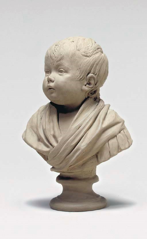PATINATED TERRACOTTA BUST OF A YOUTH AFTER A MODEL BY HOUDON