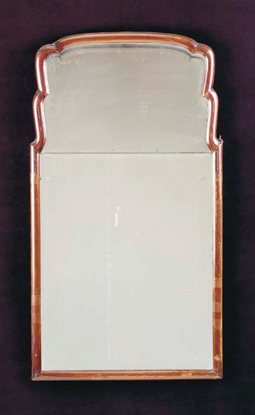 A QUEEN ANNE STYLE WALNUT WALL MIRROR