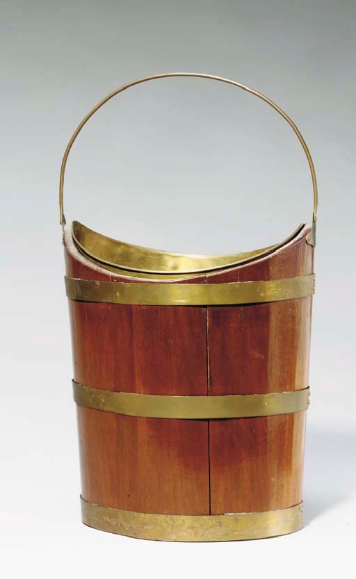 GEORGE III MAHOGANY OVAL PEAT BUCKET,