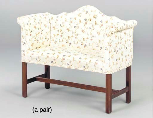 A PAIR OF GEORGE III STYLE MAHOGANY WINDOW BENCHES