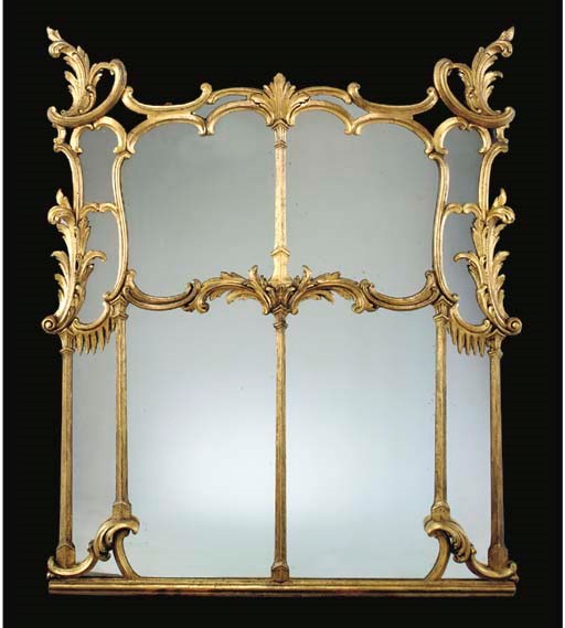 A GEORGE III STYLE GILTWOOD OVERMANTLE MIRROR,