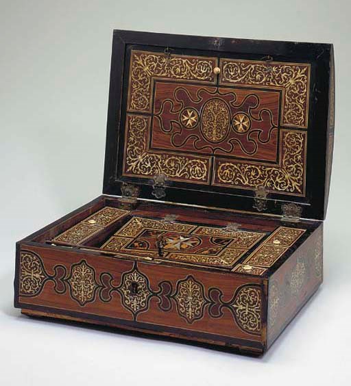 AN IVORY AND MOTHER-OF-PEARL INLAID WRITING BOX BEARING THE CROSS OF THE KNIGHTS OF MALTA,