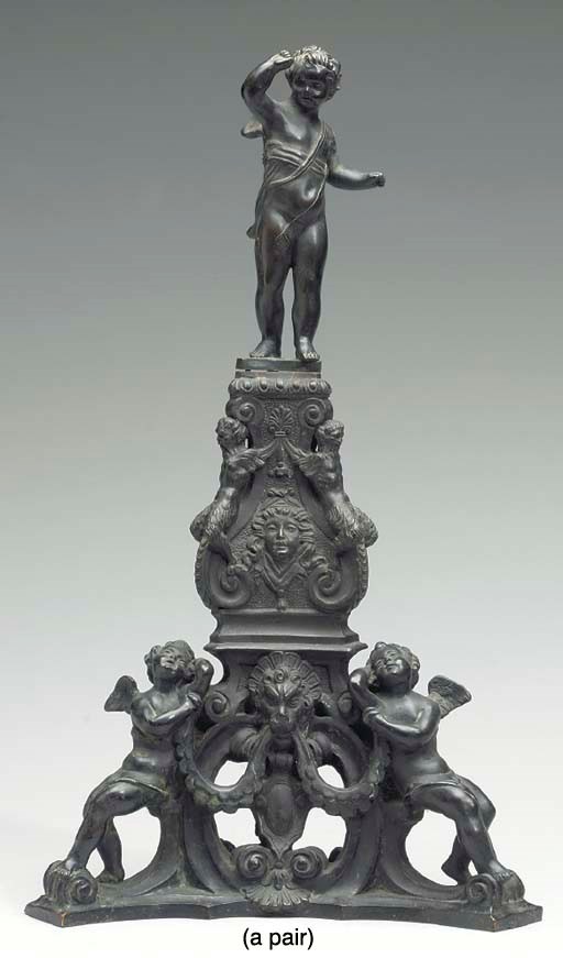 A PAIR OF RENAISSANCE REVIVAL ANDIRONS,