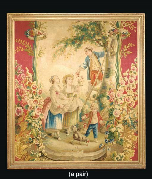 A PAIR OF AUBUSSON PASTORAL TAPESTRY FRAGMENTS