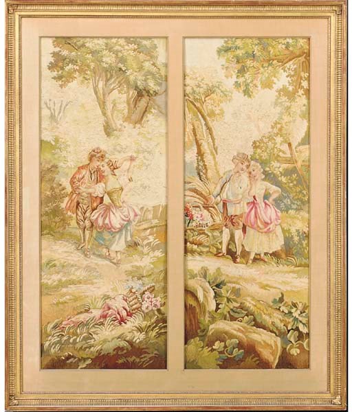TWO FRENCH PASTORAL TAPESTRY FRAGMENTS,