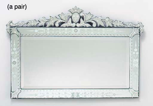 A PAIR OF VENETIAN ETCHED GLASS MIRRORS