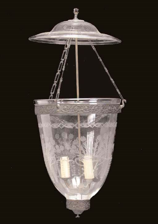 A REGENCY STYLE ETCHED GLASS HALL LANTERN