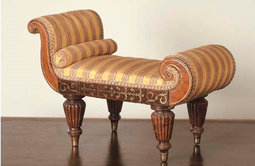 A REGENCY BRASS-INLAID ROSEWOOD FOOTSTOOL