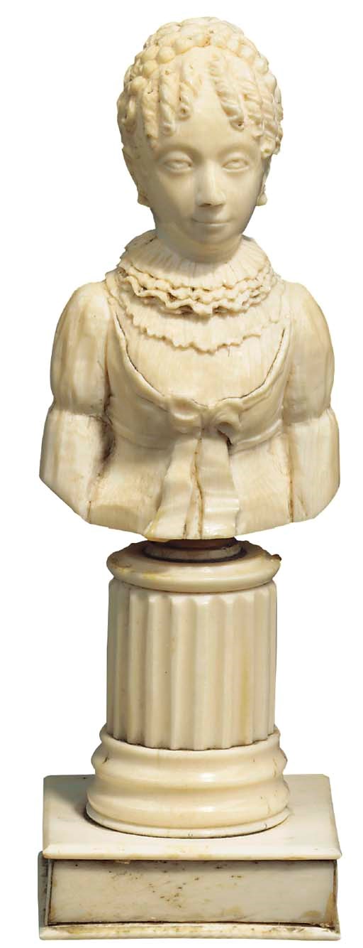 A FRENCH CARVED IVORY BUST OF A LADY