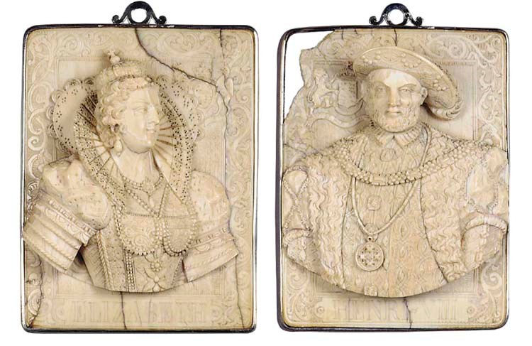A PAIR OF HIGH RELIEF CARVED IVORY PORTRAIT PANELS