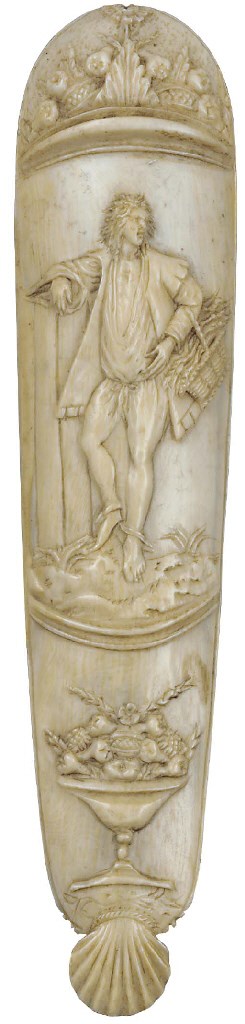 A RELIEF CARVED IVORY TABACCO RASP