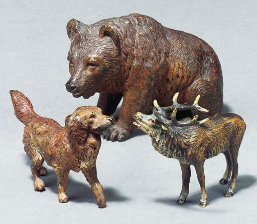 A GROUP OF THREE AUSTRIAN COLD PAINTED BRONZE MODELS OF ANIMALS