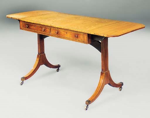 A REGENCY ROSEWOOD, SATINWOOD AND MARQUETRY SOFA TABLE