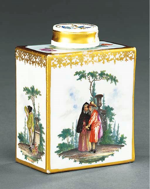 A MEISSEN RECTANGULAR TEACADDY AND A COVER