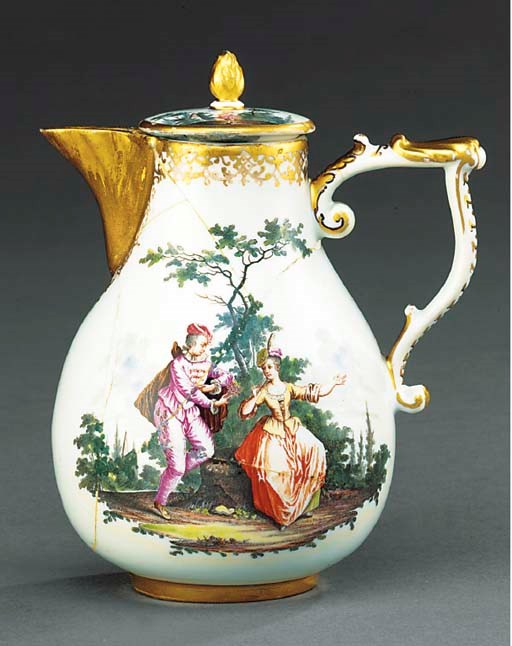 A MEISSEN BALUSTER HOT-WATER-JUG AND A COVER