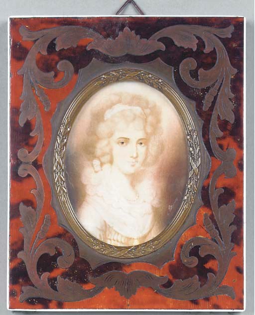 A MINATURE PRINTED AND PAINTED PORTRAIT OF LADY HAMILTON