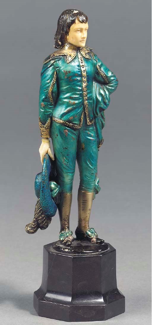 A COLD PAINTED BRONZE AND IVORY FIGURE BASED ON THOMAS GAINSBOROUGH'S 'BLUE BOY'