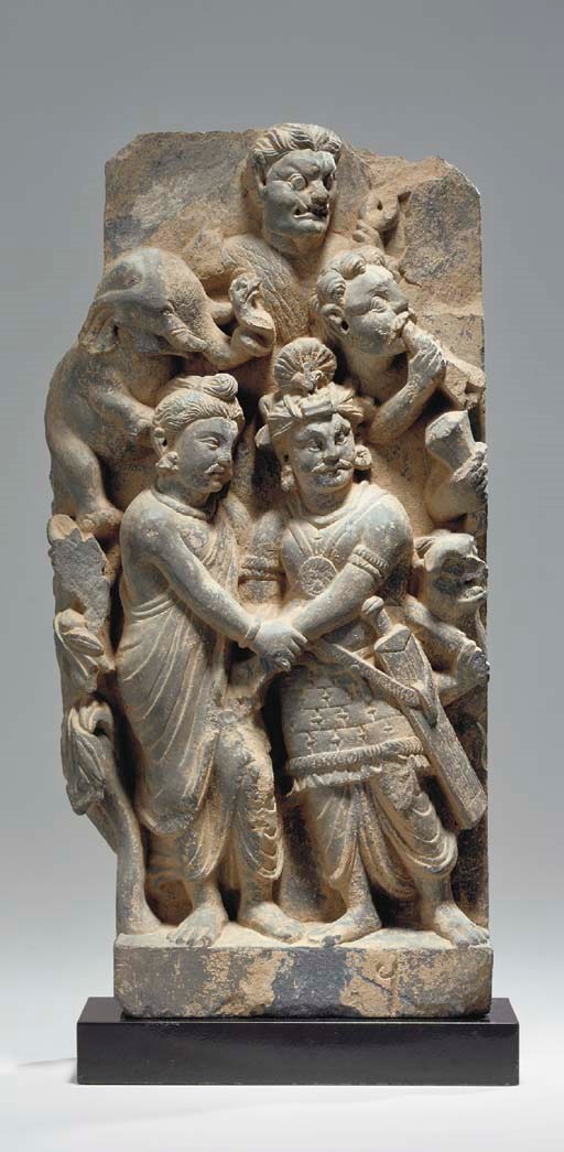 A Gray Schist Relief depicting the Attack of Mara