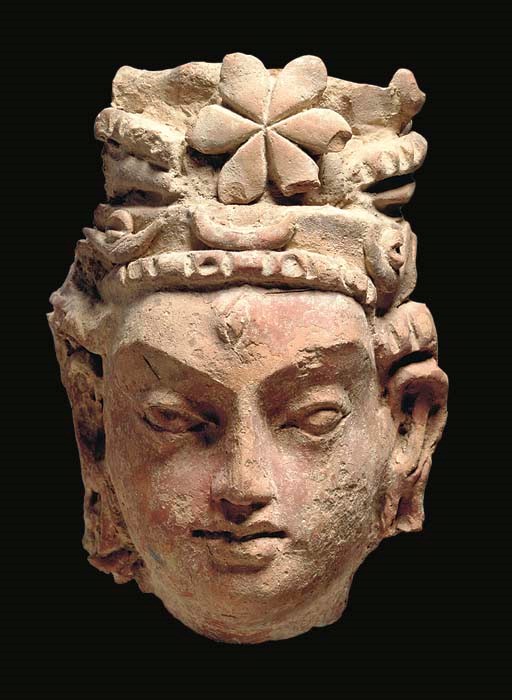 A Small Terracotta Head of a Bodhisattva