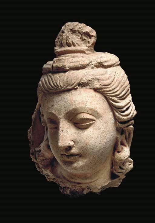 A Small Stucco Head of a Bodhisattva