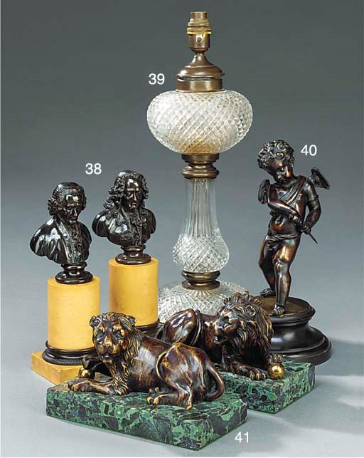 A Victorian cut glass and bronze table oil lamp