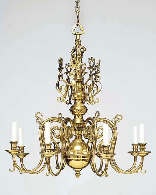 A brass eight light chandelier