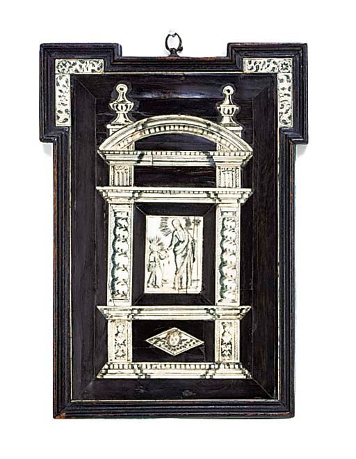 A Milanese incised bone inset ebony panel