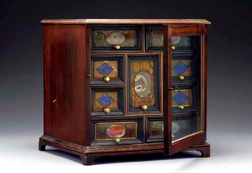 A GEORGE III MAHOGANY AND HARDSTONE-INSET TABLE CABINET