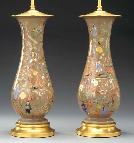 A PAIR OF ENGLISH DECALCOMANIA VASES